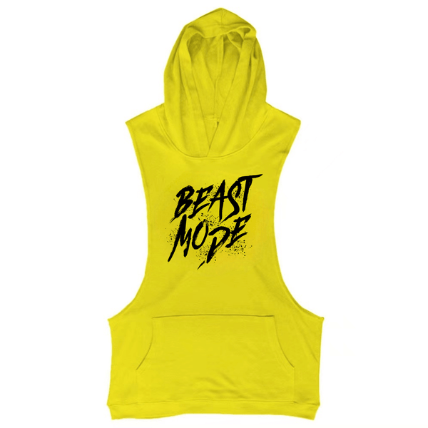 yellow BEAST MODE Workout Sleeveless Hoodie Tank Tops