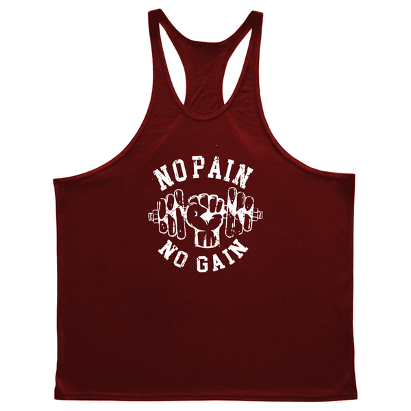wine red Men's NO PAIN NO GAIN GYM Stringer Tank Tops