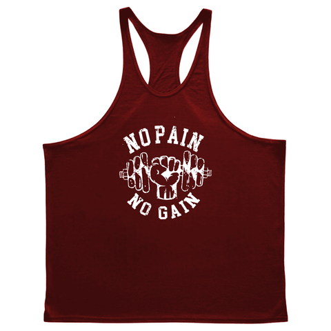 wine red Men's NO PAIN NO GAIN GYM Stringer Tank Tops