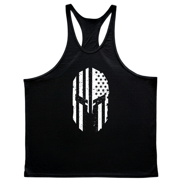 black Men's Spartan Workout Stringer Tank Tops