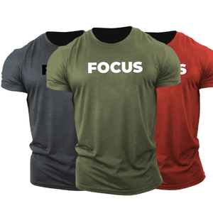 3 Pack Men's FOCUS Letter Printed Fitness Short Sleeve T-shirt