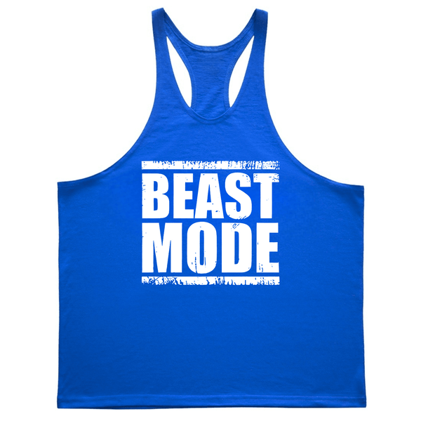 blue BEAST MODE Graphic Bodybuilding Stringer Tank Tops