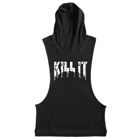 black KILL IT Workout Sleeveless Hoodie Tank Tops
