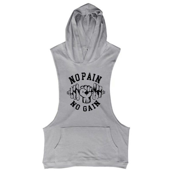 grey Men's NO PAIN NO GAIN Graphic Hooded Tank Tops