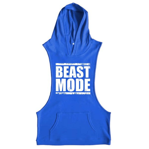 blue BEAST MODE Workout Sleeveless Hoodie Tank Tops