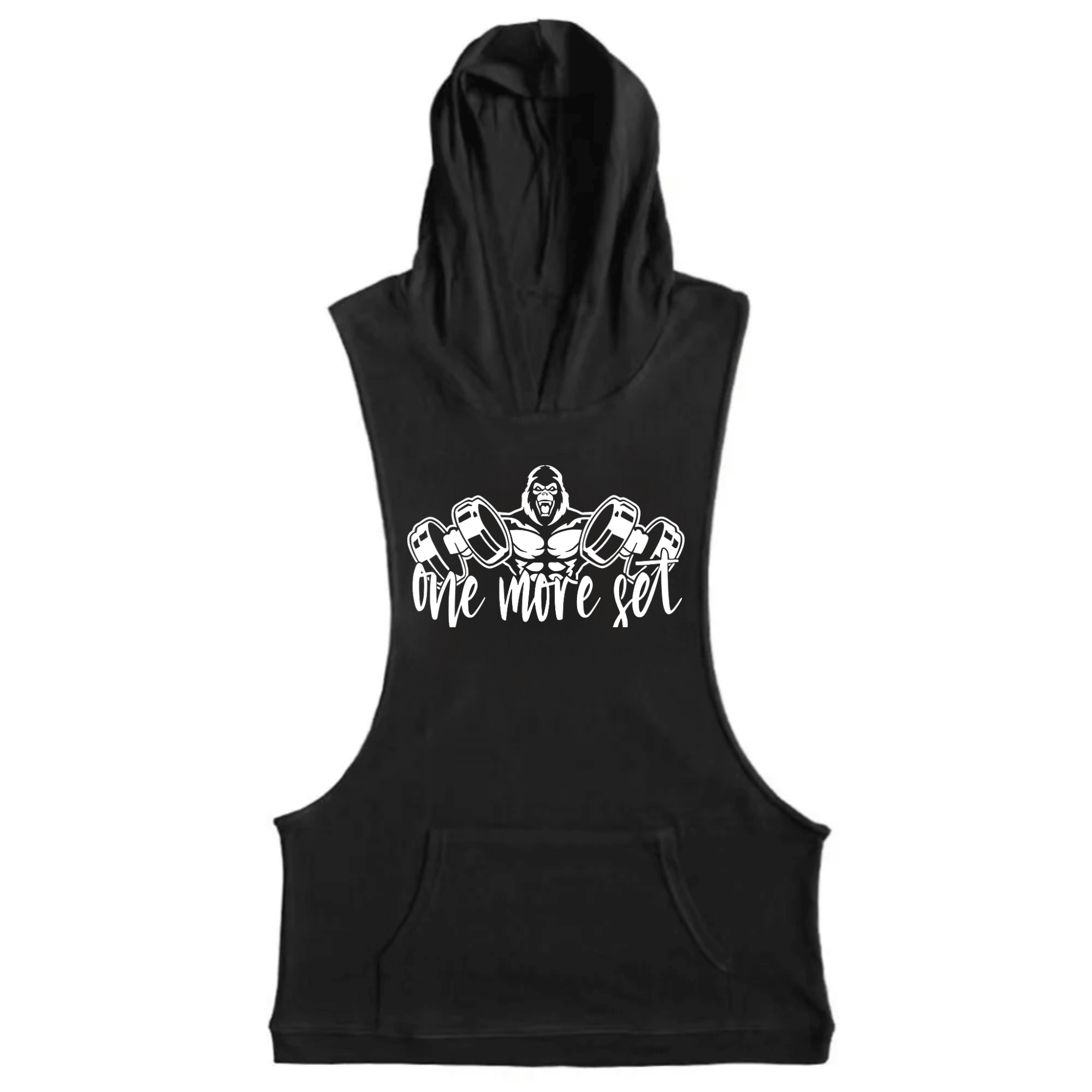 black Men's ONE MORE GET Graphic Hoodie Tank Tops