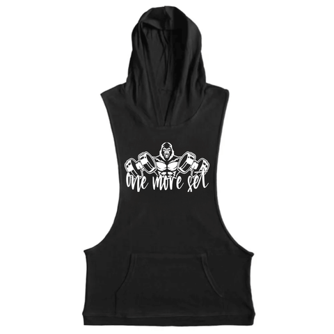 black Men's ONE MORE GET Graphic Hoodie Tank Tops