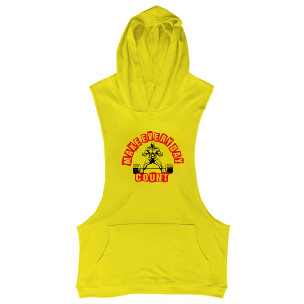 yellow MAKE EVERYDAY COUNT Workout Sleeveless Hoodie Tank Tops