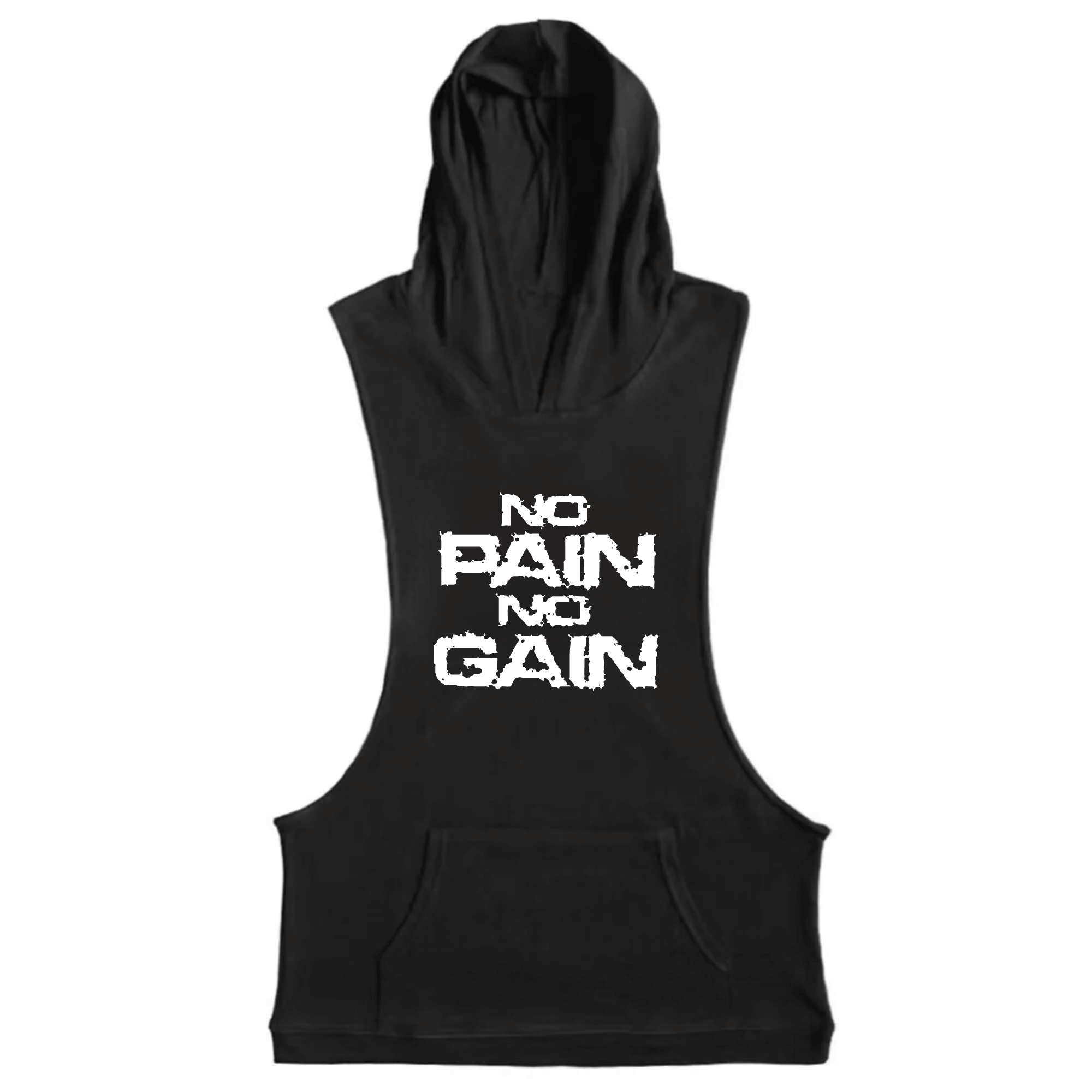 BLACK NO PAIN NO GAIN Workout Sleeveless Hoodie Tank Tops