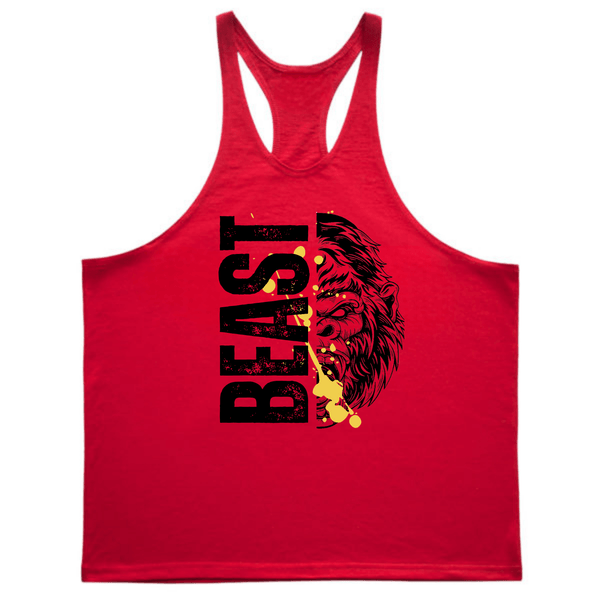 red Men's BEAST Graphic Gym Stringer Tank Tops