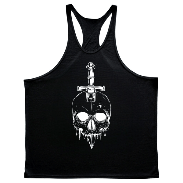 black Men's Skull GYM Stringer Tank Tops