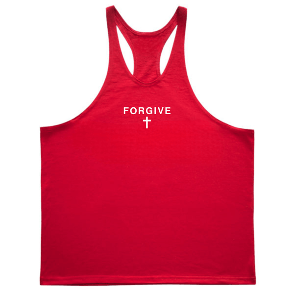 RED FORGIVE Cross GYM Stringer Tank Tops
