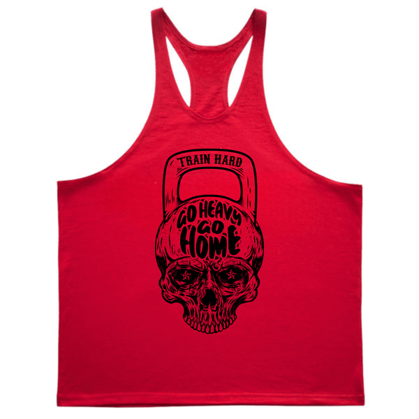 red Men's GO HEAVY GO HOME Bodybuilding Stringer Tank Tops