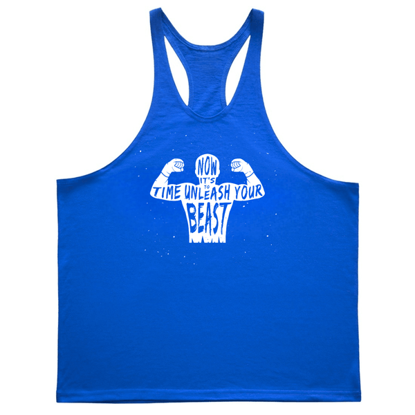 blue BEAST MODE Graphic Stringer Tank Tops for Working out