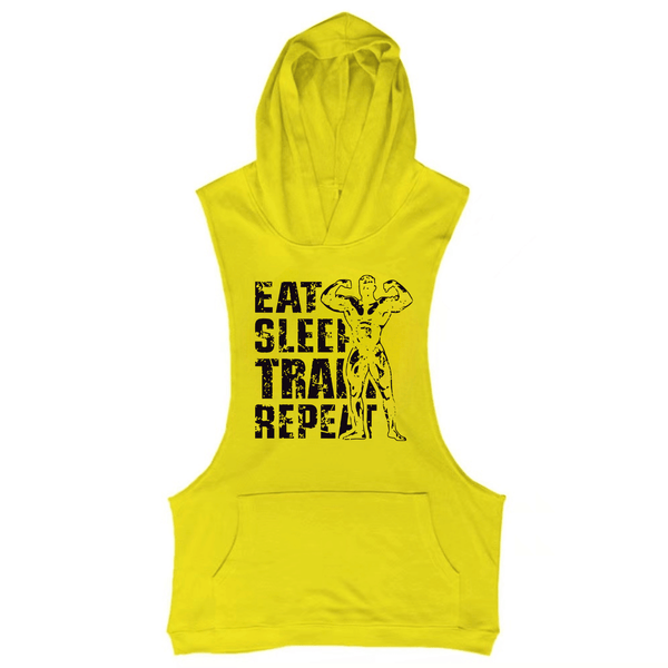 yellow Men's EAT SLEEP TRAIN REPEAT Graphic Hooded Tank Tops
