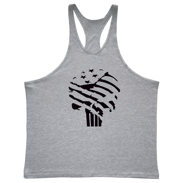 grey Graphic Running Gym Stringer Tank Tops