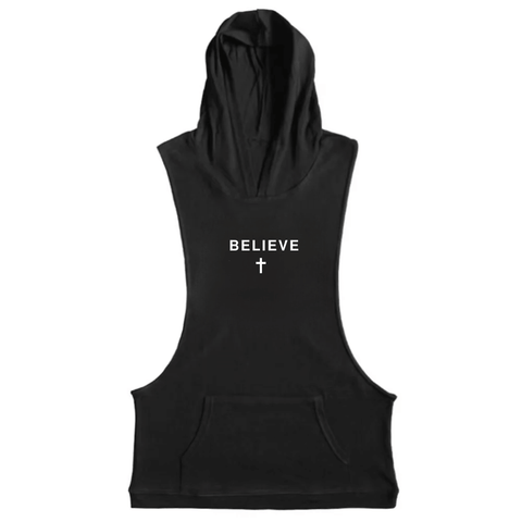 Muscle shirt with hood clearance