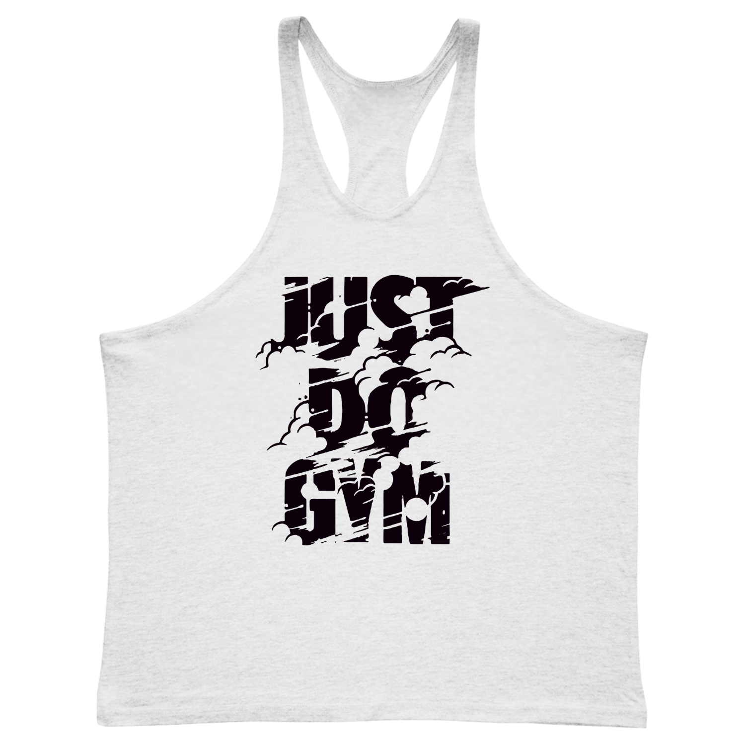 white JUST DO GYM Workout Stringer Tank Tops for Men