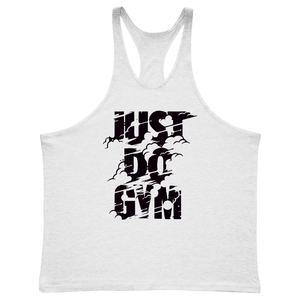 white JUST DO GYM Workout Stringer Tank Tops for Men
