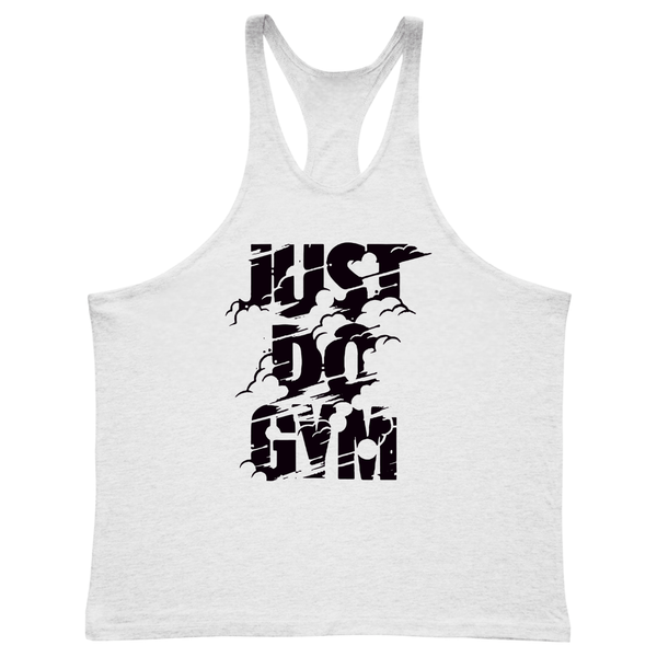 white JUST DO GYM Workout Stringer Tank Tops for Men