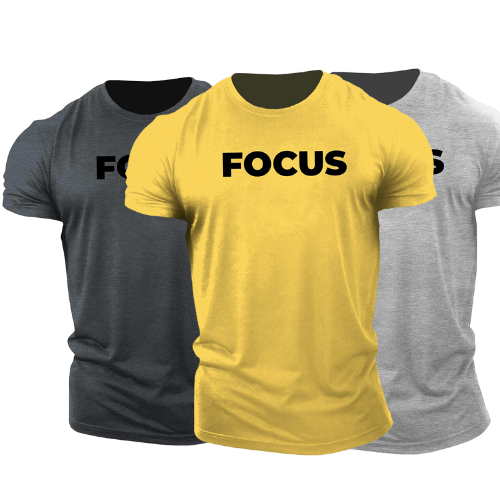 3 Pack Men's FOCUS Letter Printed Fitness Short Sleeve T-shirt