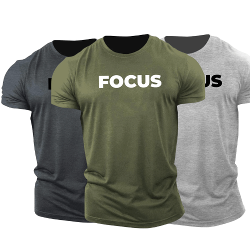 3 Pack Men's FOCUS Letter Printed Fitness Short Sleeve T-shirt