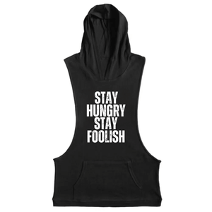 BLACK Men's STAY HUNGRY STAY FOOLISH Hooded Tank Tops