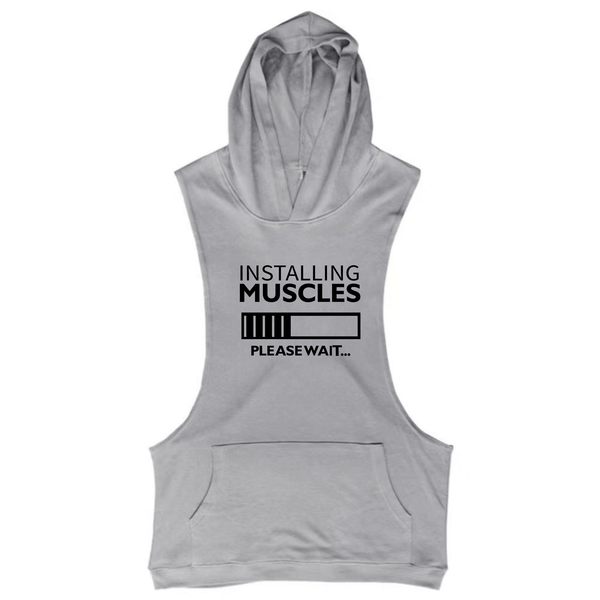 grey Men's INSTALLING MUSCLES Sleeveless Hoodie Tank Tops