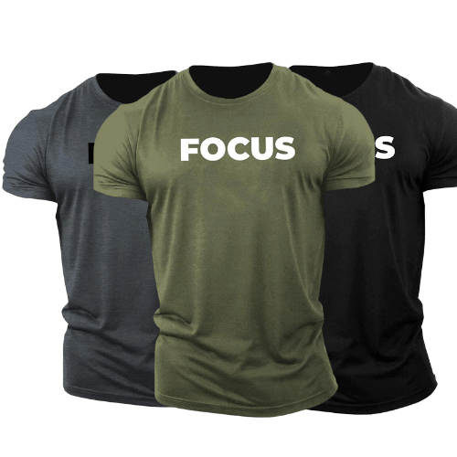 3 Pack Men's FOCUS Letter Printed Fitness Short Sleeve T-shirt