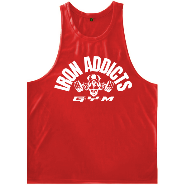red IRON ADDICTS Graphic Gym Tanks