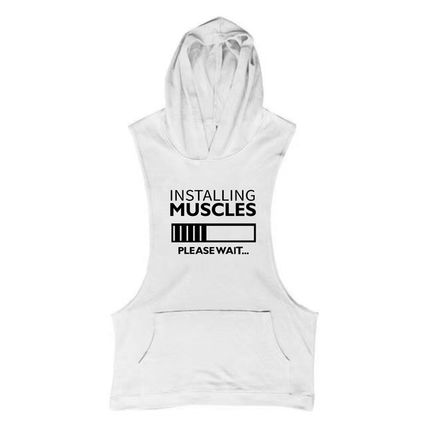 white Men's INSTALLING MUSCLES Sleeveless Hoodie Tank Tops