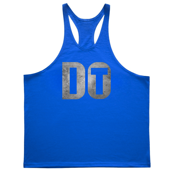 blue DO IT Graphic GYM Stringer Tank Tops
