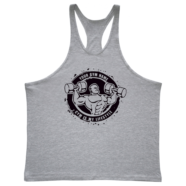 grey Men's Gym Y-back Stringer Tank Tops