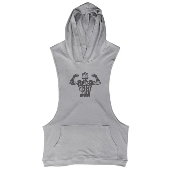 grey It's TIME TO UNLEASH YOUR BEAST Workout Sleeveless Hoodies