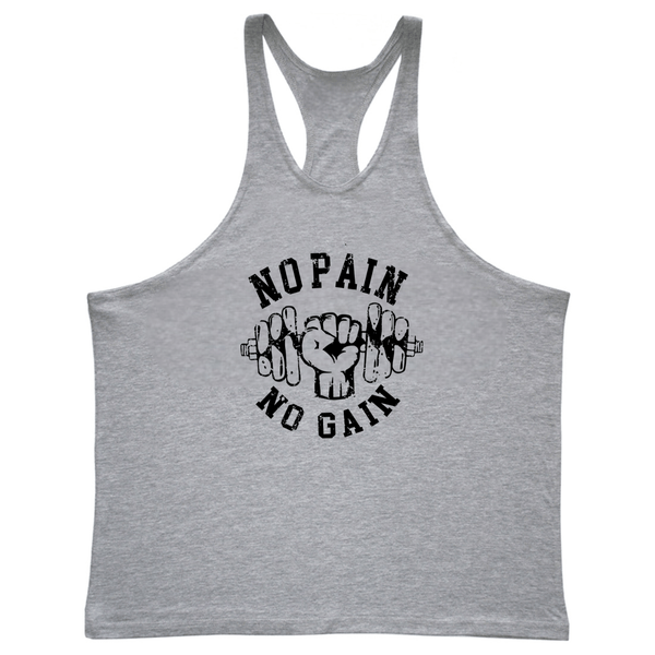 sport grey Men's NO PAIN NO GAIN GYM Stringer Tank Tops