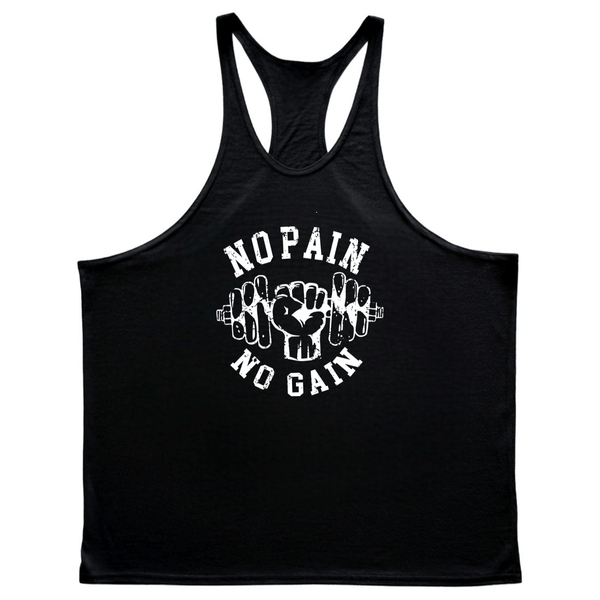 black Men's NO PAIN NO GAIN GYM Stringer Tank Tops