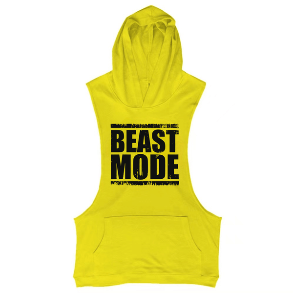 yellow BEAST MODE Workout Sleeveless Hoodie Tank Tops