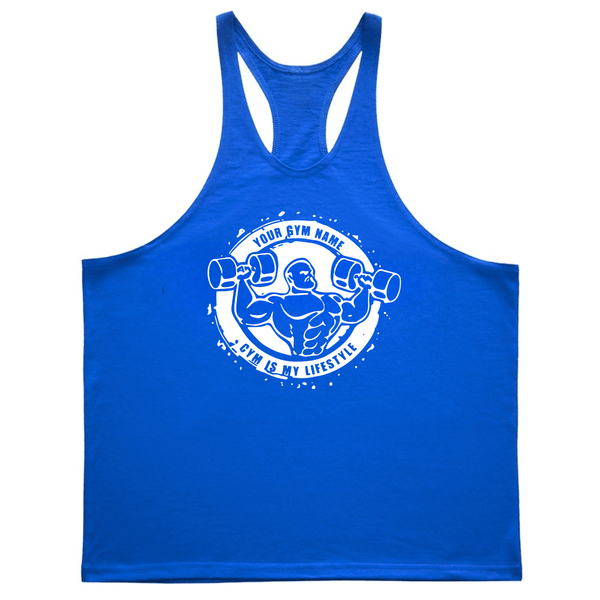 blue Men's Gym Y-back Stringer Tank Tops