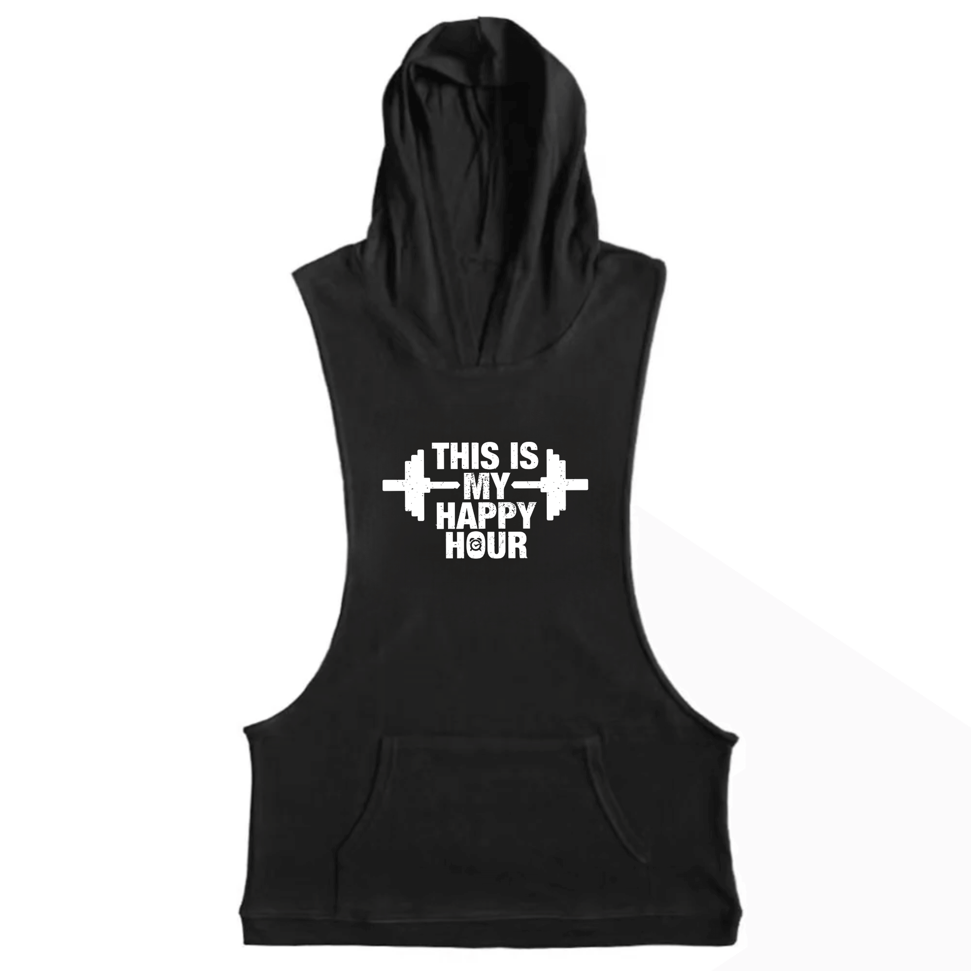 black This is My Happy Hour Sleeveless Hoodie Tank Tops