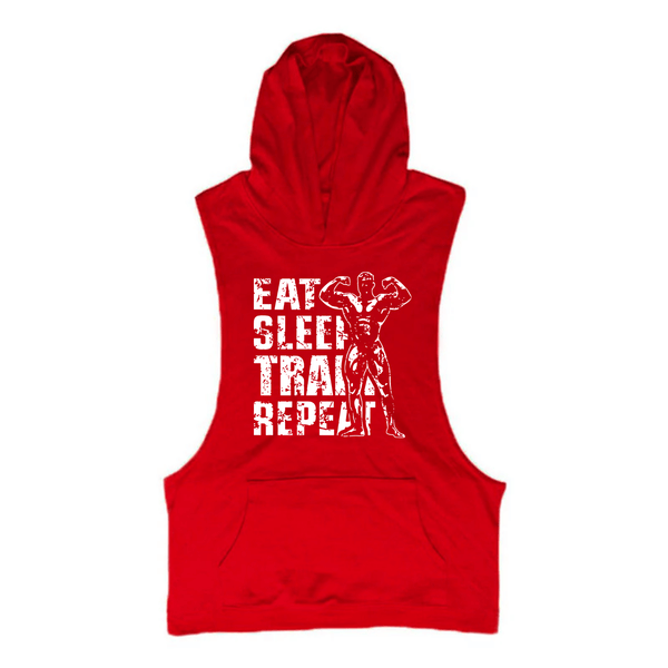 red Men's EAT SLEEP TRAIN REPEAT Graphic Hooded Tank Tops