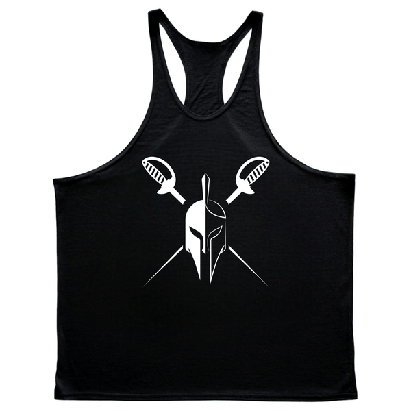 BLACK Men's SPARTAN Gym Graphic Stringer Tank Tops