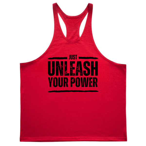 red Men's JUST UNLEASH YOUR POWER Gym Stringer Tank Tops
