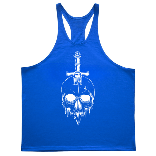 blue Men's Skull GYM Stringer Tank Tops