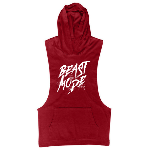 wine red BEAST MODE Workout Sleeveless Hoodie Tank Tops