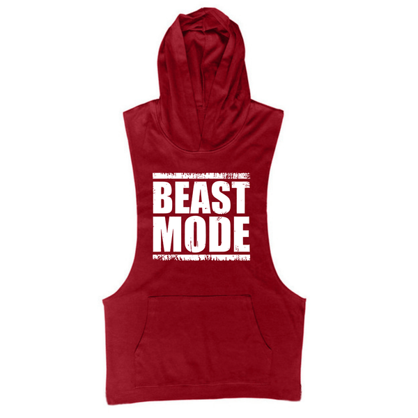 wine red BEAST MODE Workout Sleeveless Hoodie Tank Tops