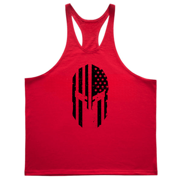 red Men's Spartan Workout Stringer Tank Tops