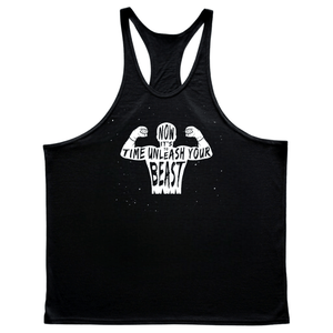black BEAST MODE Graphic Stringer Tank Tops for Working out