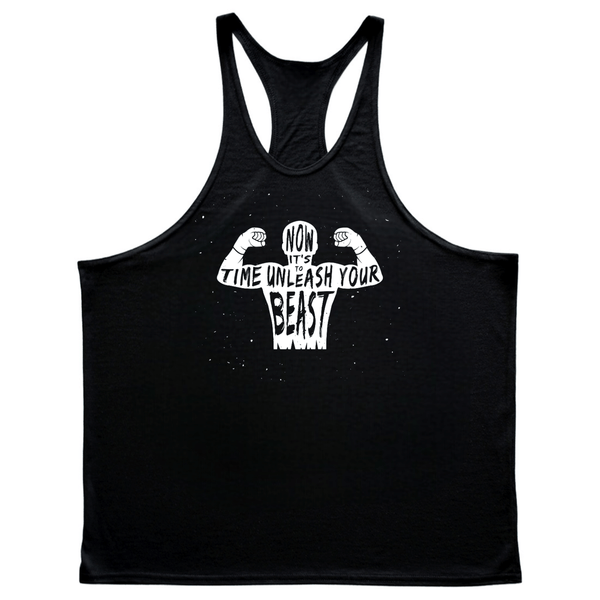 black BEAST MODE Graphic Stringer Tank Tops for Working out