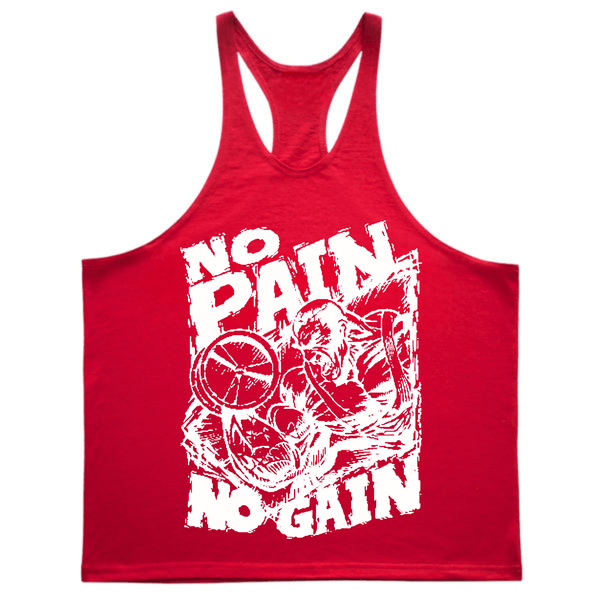 red NO PAIN NO GAIN Workout Tank Tops for Men
