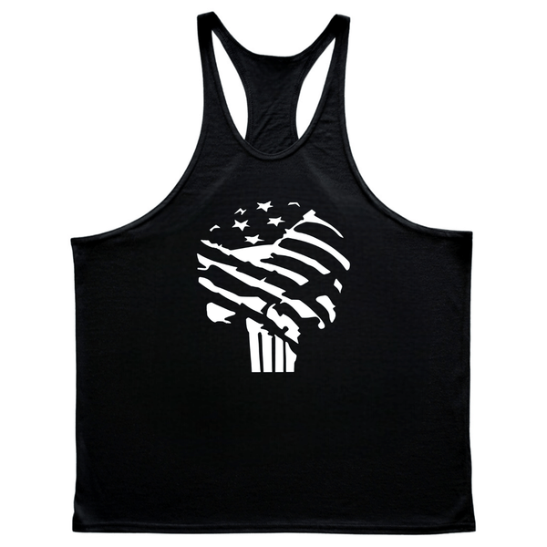 black Graphic Running Gym Stringer Tank Tops